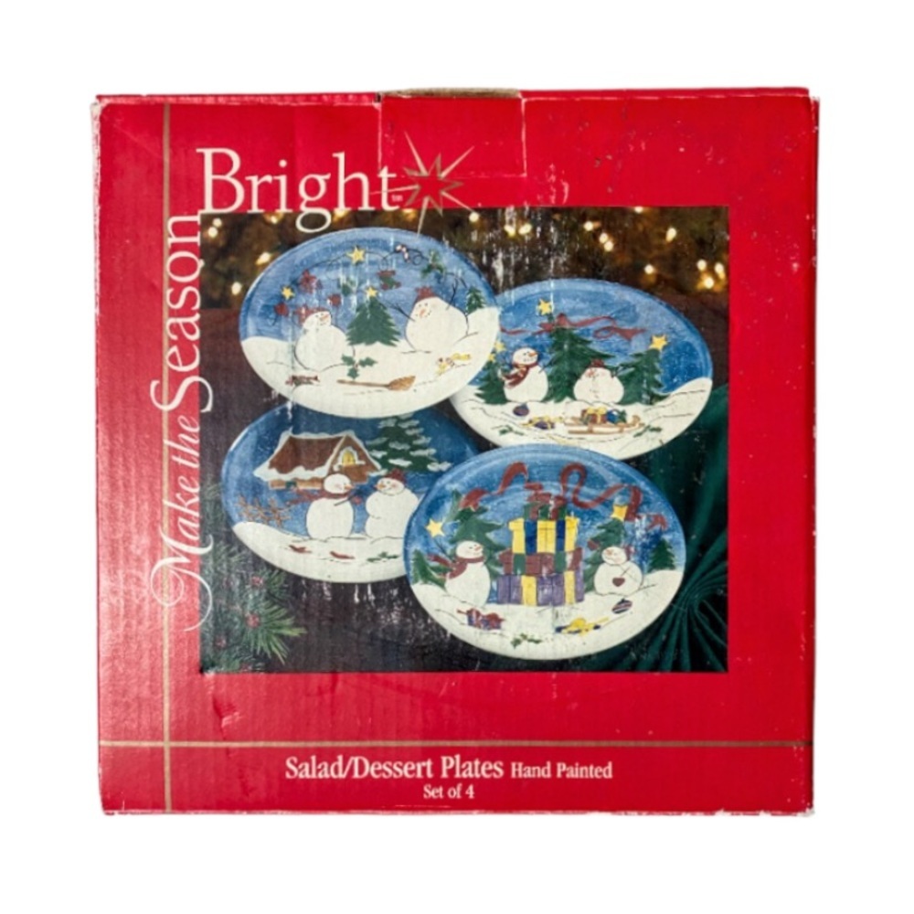 NIB Make the Season Bright Hand Painted 8” Salad/Dessert Plates - Picture 7 of 14
